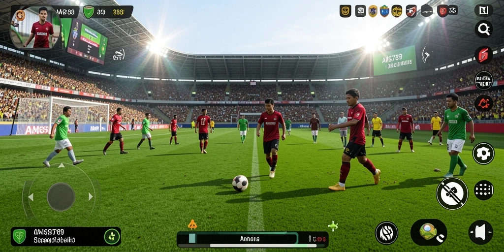 Tampilan gameplay realistik dalam game sepak bola AMS789.