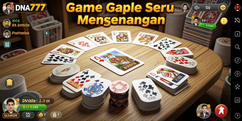 Screenshot utama DNA777 menampilkan gameplay Gaple yang seru dan interaktif.