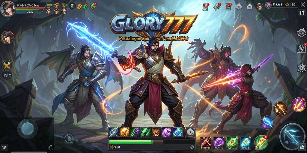 Tangkapan layar gameplay <strong>GLORY777</strong> menunjukkan pertarungan epik di dunia MMORPG.