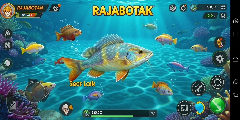 Gameplay seru RAJABOTAK dengan grafis menawan saat menembak ikan.