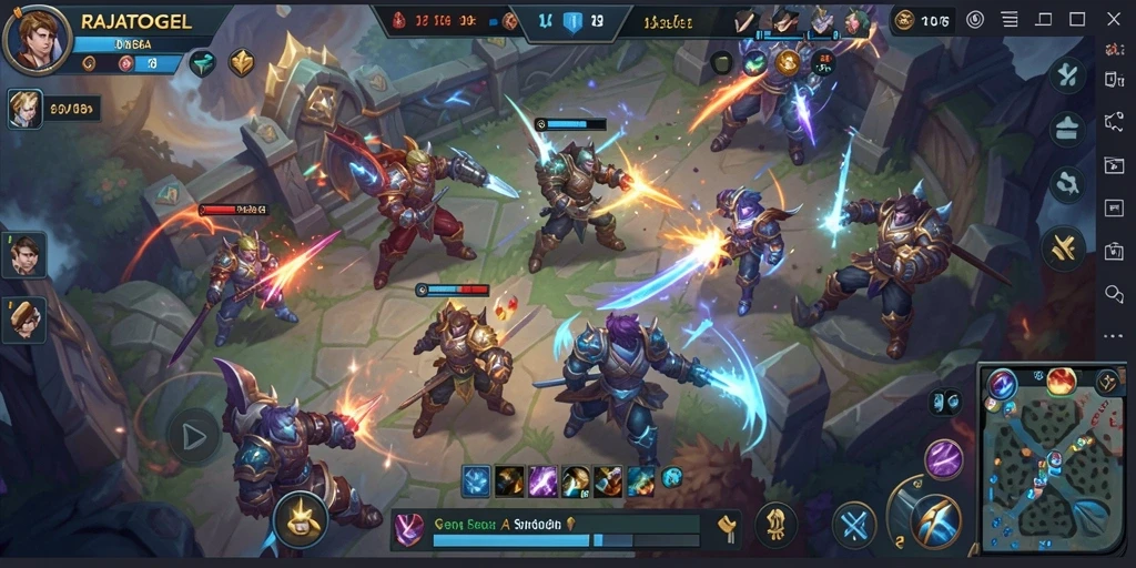 Screenshot gameplay RAJATOGEL yang menampilkan aksi epik di arena MOBA.