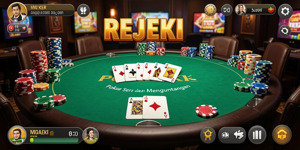 Tampilan gameplay seru dan mendebarkan dari permainan Poker di REJEKI.
