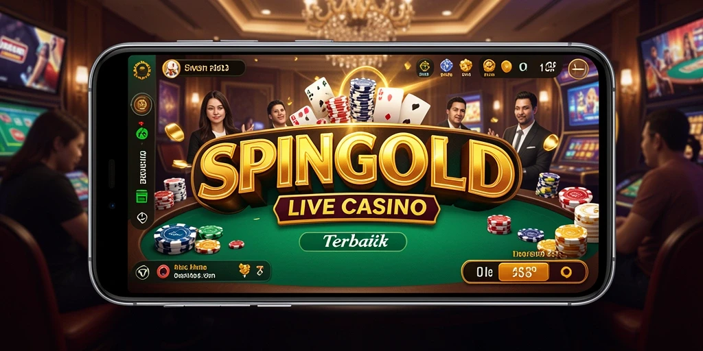 Tangkapan layar gameplay SPINGOLD yang menunjukkan dealer dan permainan Live Casino.