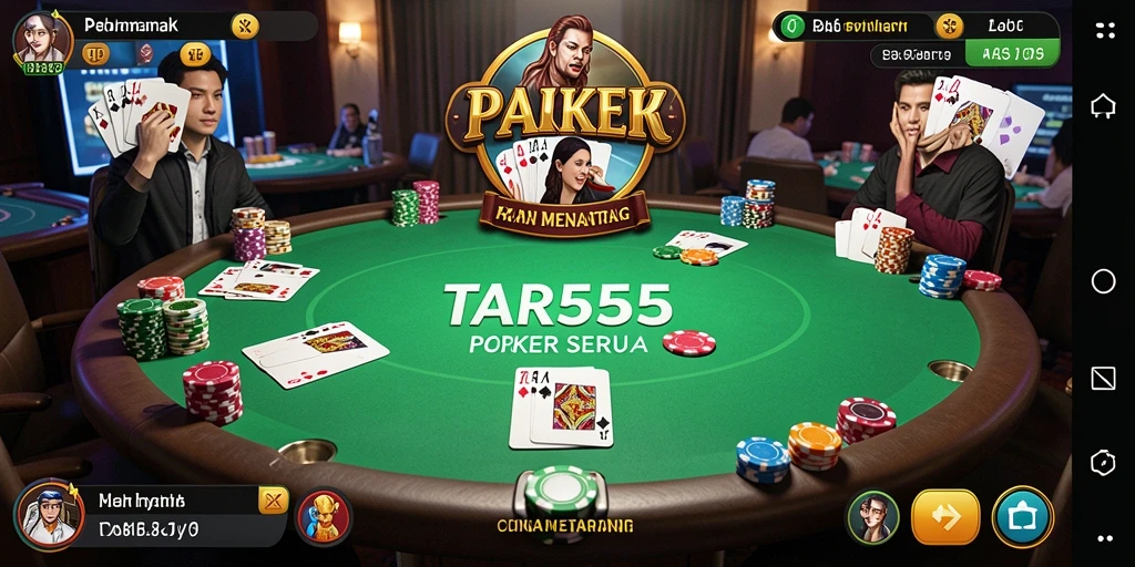 Screenshot TAR555 menampilkan permainan poker yang hidup dan interaktif.